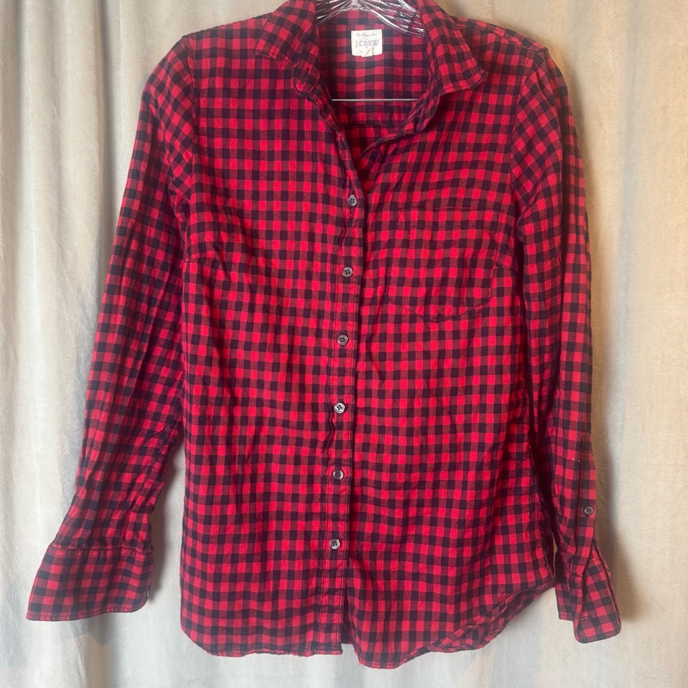 J. Crew Red Black Checkered Women's Shirt flannel plaid cabincore perfect shirt